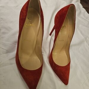 Christian Louboutin Red Suede Stiletto Heels So Kate